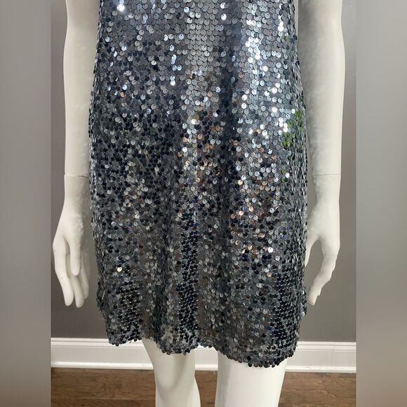 Express Silver Sequin Spaghetti Strap Razor Back Flowy dress. Size S/P - Picture 3 of 9